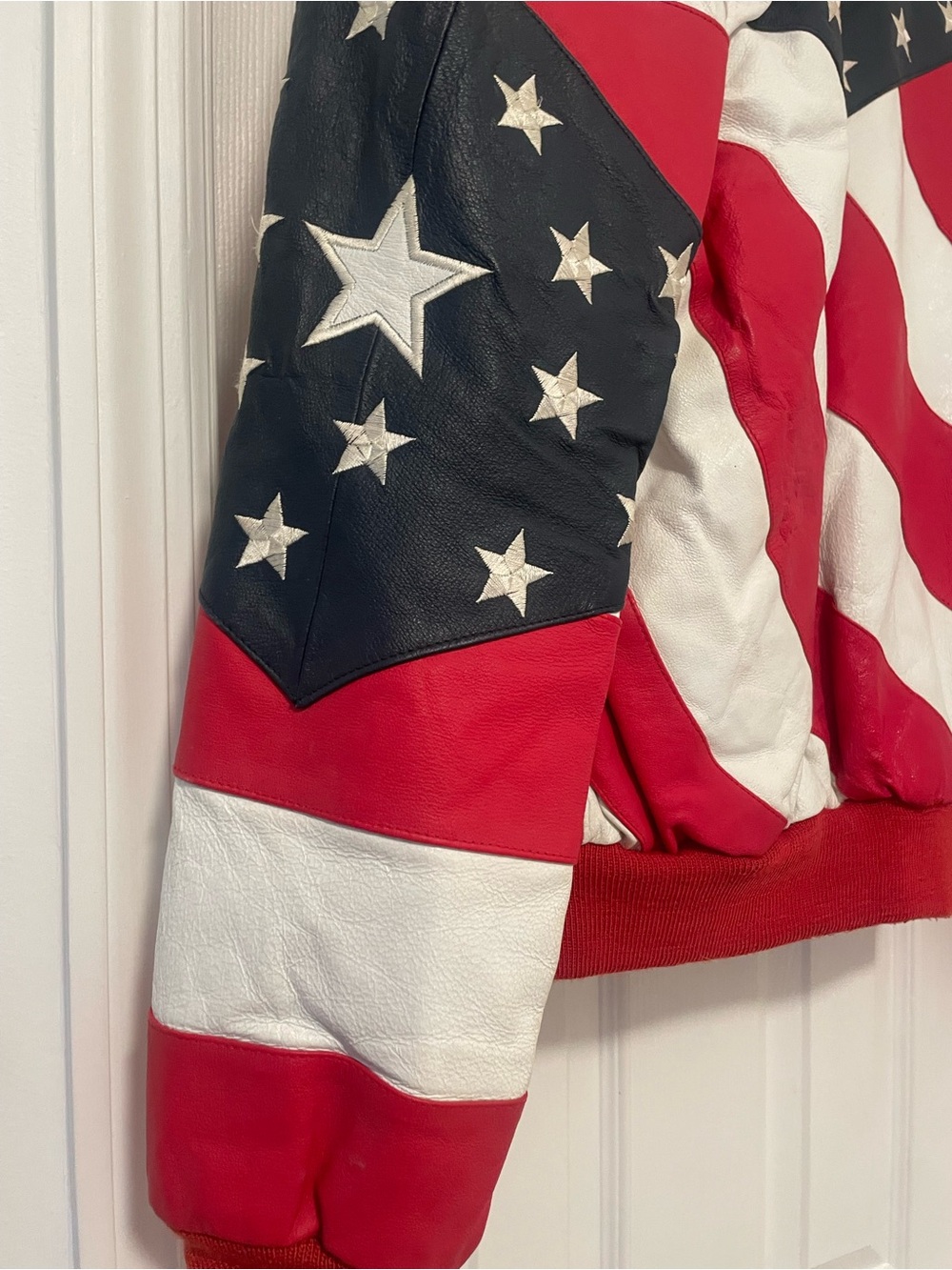 Michael Hoban American Flag Leather Bomber Jacket - Stars & Stripes - Picture 9 of 10